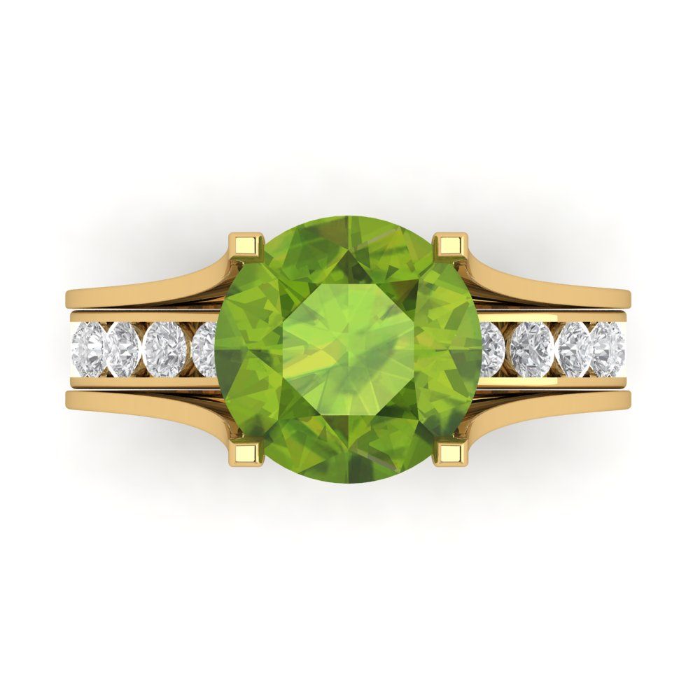 3.39 cttw Round Cut Natural Peridot Bridal Set - Solid Yellow Gold Engagement Ring & Wedding Band