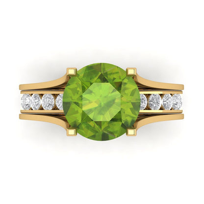 3.39 cttw Round Cut Natural Peridot Bridal Set - Solid Yellow Gold Engagement Ring & Wedding Band