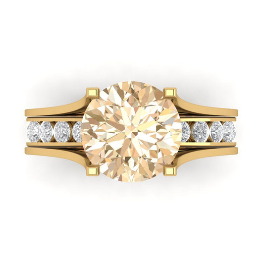 3.39 cttw Round Cut Natural Morganite Bridal Set - Solid Yellow Gold Engagement Ring & Wedding Band