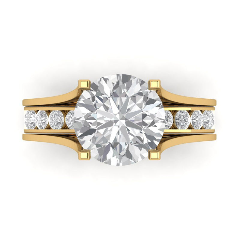 3.02 ct Brilliant Round Cut Natural Diamond Stone Clarity SI1-2 Color G-H Yellow Gold Solitaire with Accents Bridal Set