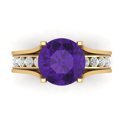 3.39 cttw Round Cut Natural Amethyst Bridal Set - Solid Yellow Gold Engagement Ring & Wedding Band