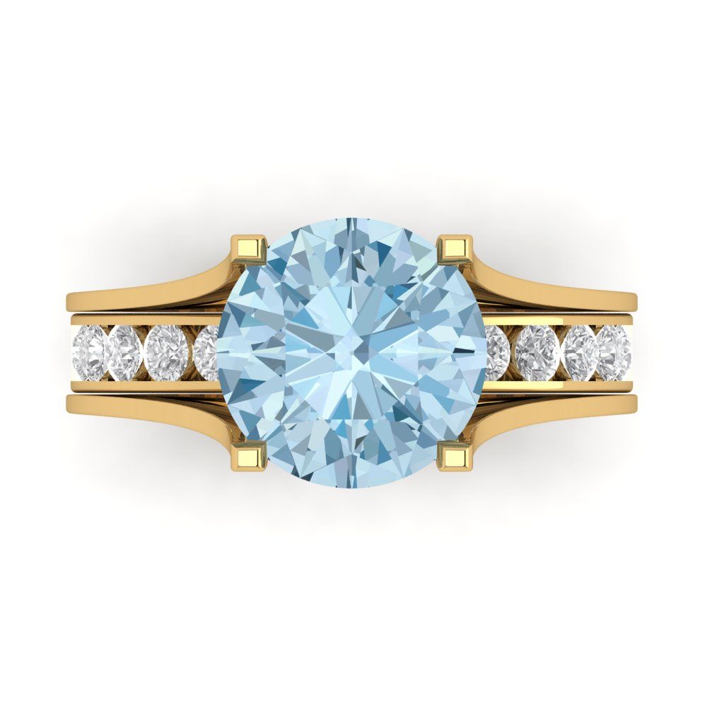 3.39 cttw Round Cut Natural Aquamarine Bridal Set - Solid Yellow Gold Engagement Ring & Wedding Band