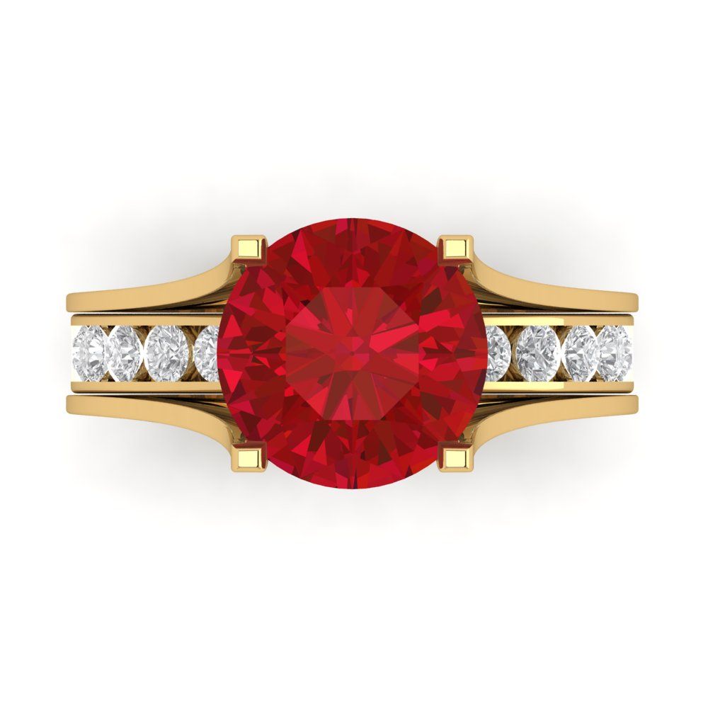 3.39 cttw Round Cut Simulated Ruby Bridal Set - Solid Yellow Gold Engagement Ring & Wedding Band