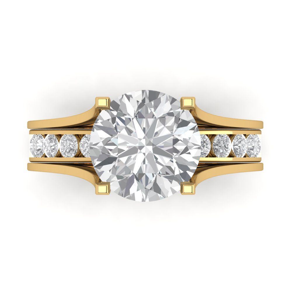 3.39 cttw Round Cut White Sapphire Bridal Set - Solid Yellow Gold Engagement Ring & Wedding Band