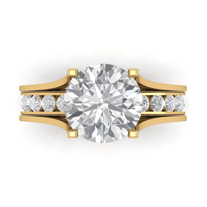 3.39 cttw Round Cut White Sapphire Bridal Set - Solid Yellow Gold Engagement Ring & Wedding Band