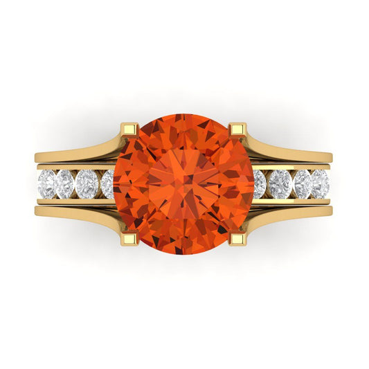 3.39 cttw Round Cut Simulated Red Diamond Bridal Set - Solid Yellow Gold Engagement Ring & Wedding Band