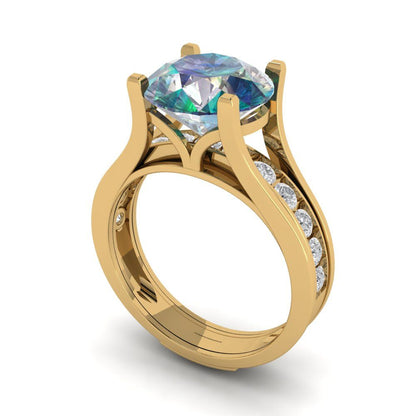 3.39 cttw Round Cut Blue Moissanite Bridal Set - Solid Yellow Gold Engagement Ring & Wedding Band