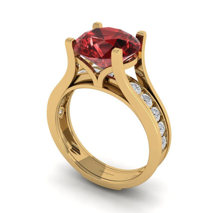 3.39 cttw Round Cut Natural Garnet Bridal Set - Solid Yellow Gold Engagement Ring & Wedding Band