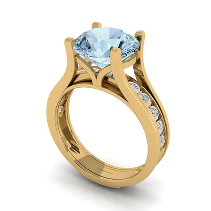 3.39 cttw Round Cut Natural Aquamarine Bridal Set - Solid Yellow Gold Engagement Ring & Wedding Band