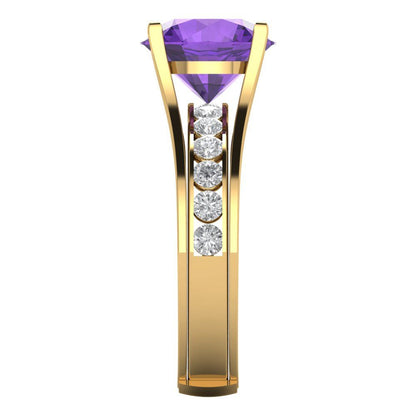 3.39 cttw Round Cut Natural Amethyst Bridal Set - Solid Yellow Gold Engagement Ring & Wedding Band