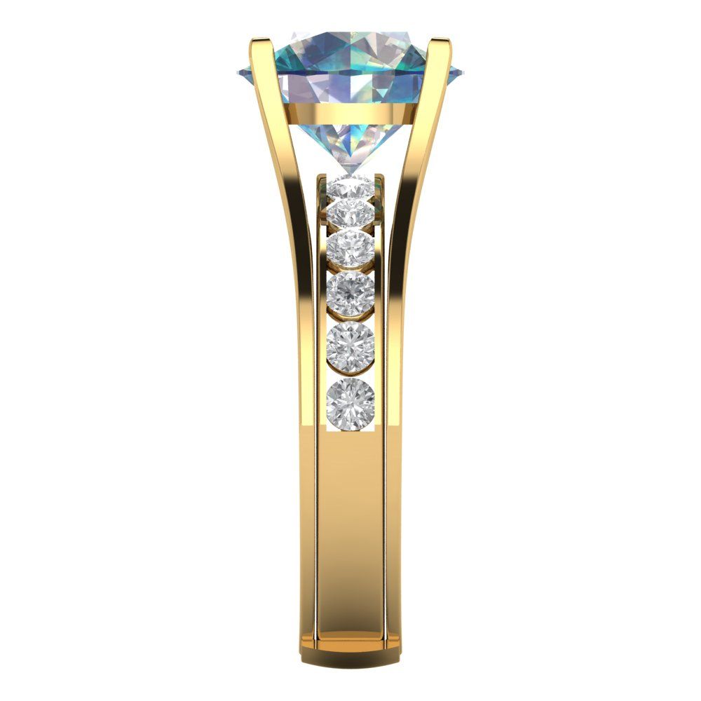 3.39 cttw Round Cut Blue Moissanite Bridal Set - Solid Yellow Gold Engagement Ring & Wedding Band