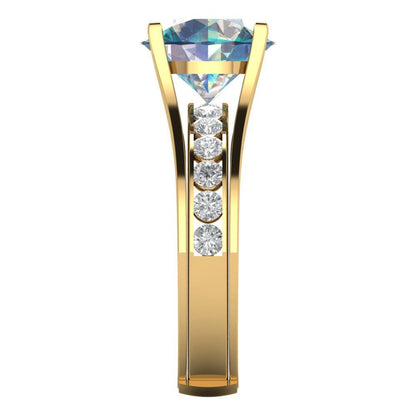 3.39 cttw Round Cut Blue Moissanite Bridal Set - Solid Yellow Gold Engagement Ring & Wedding Band