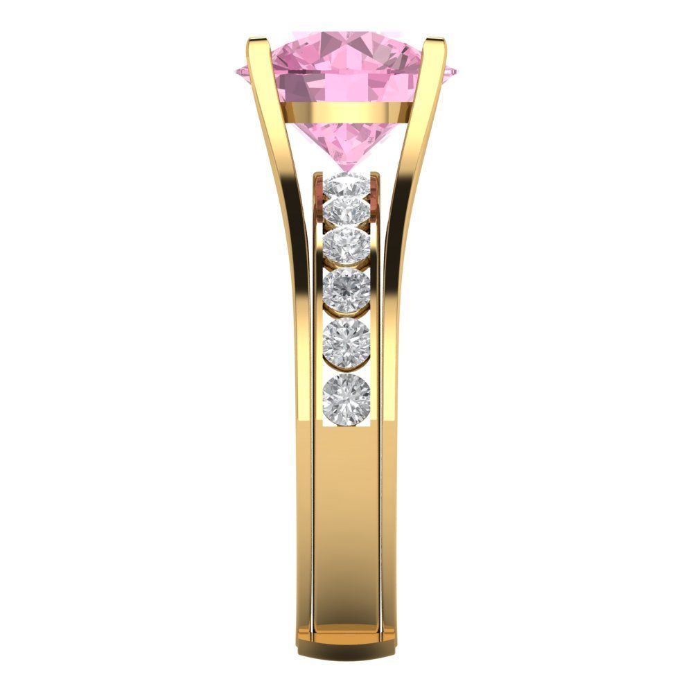 3.39 cttw Round Cut Simulated Pink Diamond Bridal Set - Solid Yellow Gold Engagement Ring & Wedding Band