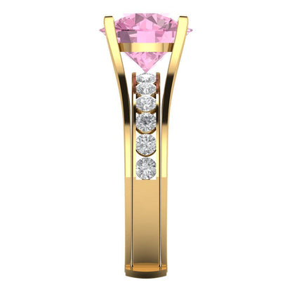 3.39 cttw Round Cut Simulated Pink Diamond Bridal Set - Solid Yellow Gold Engagement Ring & Wedding Band