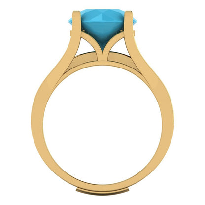 3.39 cttw Round Cut Simulated Turquoise Bridal Set - Solid Yellow Gold Engagement Ring & Wedding Band