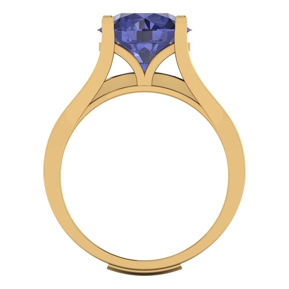 3.39 cttw Round Cut Simulated Tanzanite Bridal Set - Solid Yellow Gold Engagement Ring & Wedding Band