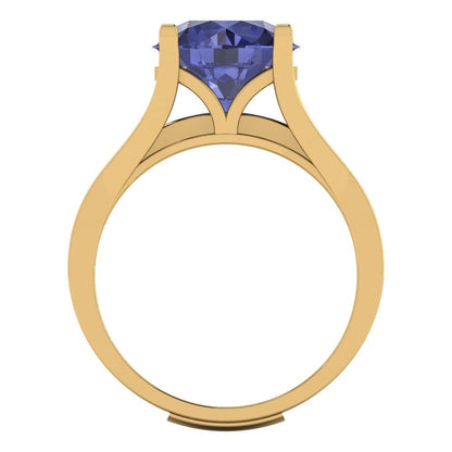 3.39 cttw Round Cut Simulated Tanzanite Bridal Set - Solid Yellow Gold Engagement Ring & Wedding Band