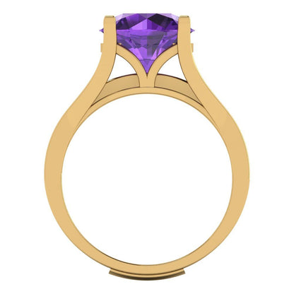 3.39 cttw Round Cut Natural Amethyst Bridal Set - Solid Yellow Gold Engagement Ring & Wedding Band