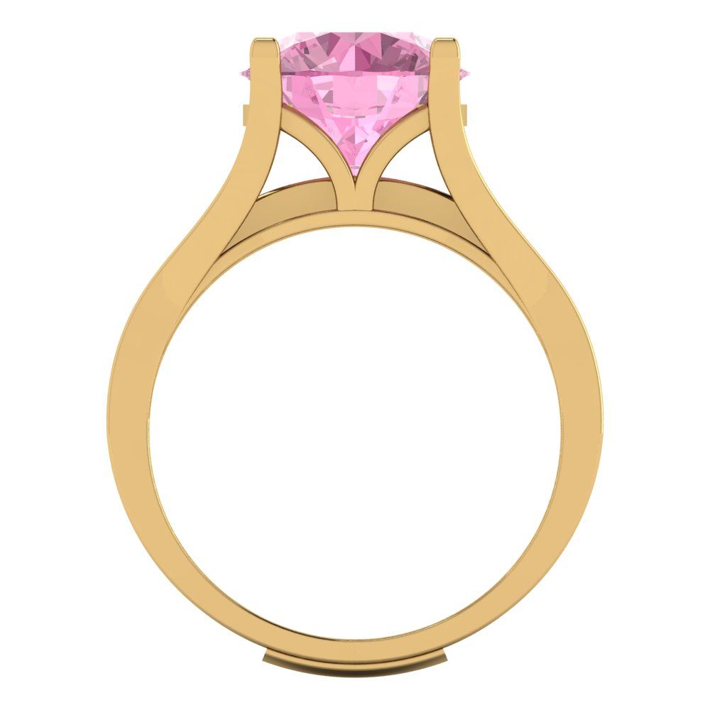 3.39 cttw Round Cut Simulated Pink Diamond Bridal Set - Solid Yellow Gold Engagement Ring & Wedding Band