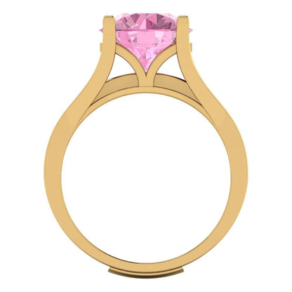 3.39 cttw Round Cut Simulated Pink Diamond Bridal Set - Solid Yellow Gold Engagement Ring & Wedding Band