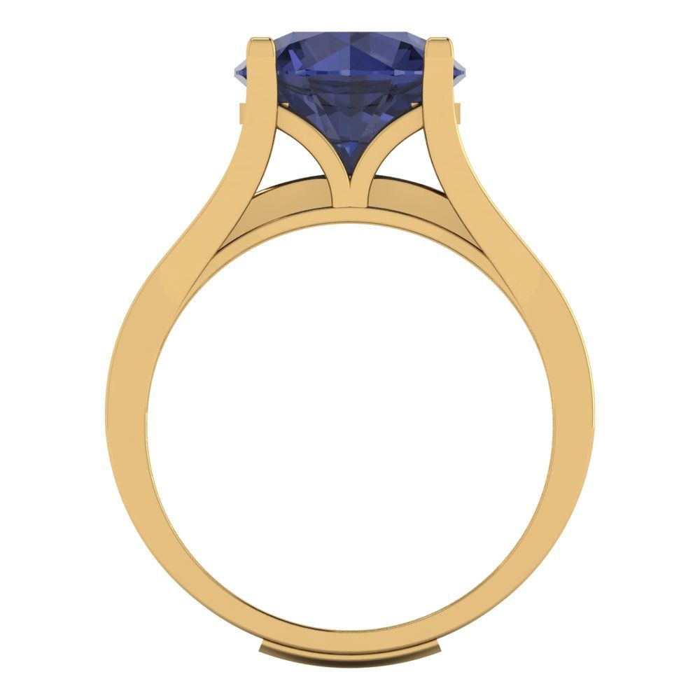 3.39 cttw Round Cut Simulated Blue Sapphire Bridal Set - Solid Yellow Gold Engagement Ring & Wedding Band