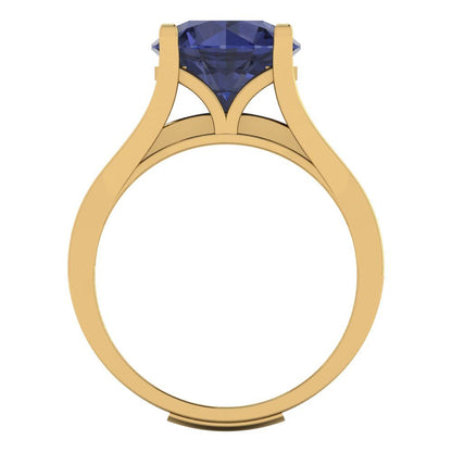 3.39 cttw Round Cut Simulated Blue Sapphire Bridal Set - Solid Yellow Gold Engagement Ring & Wedding Band