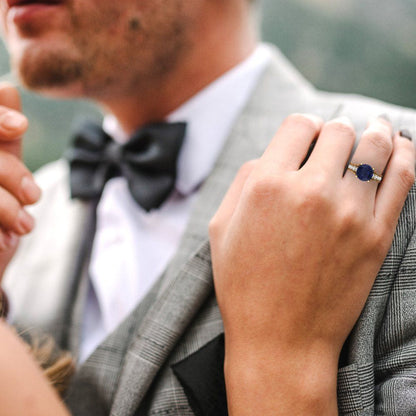 3.39 cttw Round Cut Simulated Blue Sapphire Bridal Set - Solid Yellow Gold Engagement Ring & Wedding Band