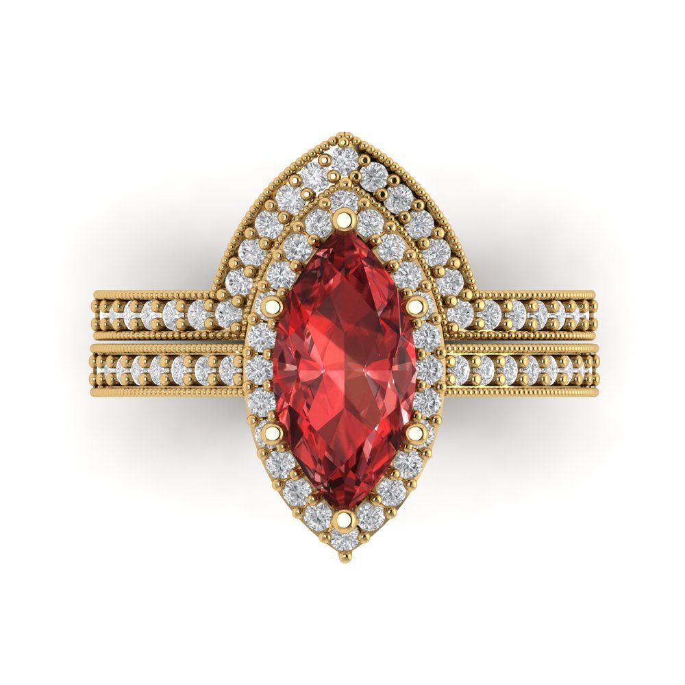 2.4875 cttw Marquise Cut Natural Garnet Bridal Set - Solid Yellow Gold Engagement Ring & Wedding Band