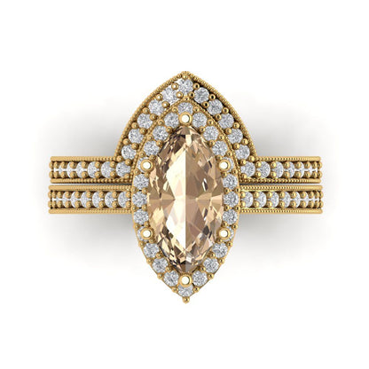 2.4875 cttw Marquise Cut Yellow Moissanite Bridal Set - Solid Yellow Gold Engagement Ring & Wedding Band