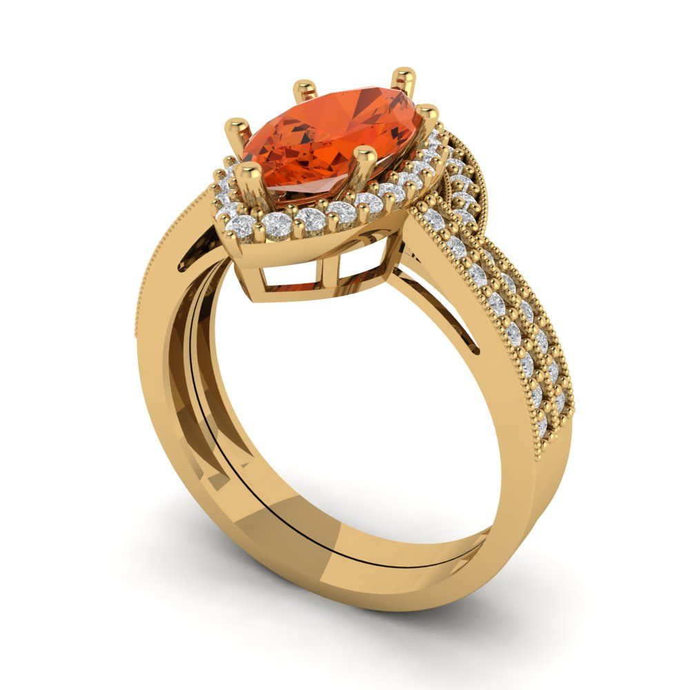 2.4875 cttw Marquise Cut Simulated Red Diamond Bridal Set - Solid Yellow Gold Engagement Ring & Wedding Band