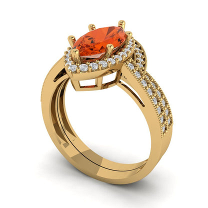 2.4875 cttw Marquise Cut Simulated Red Diamond Bridal Set - Solid Yellow Gold Engagement Ring & Wedding Band