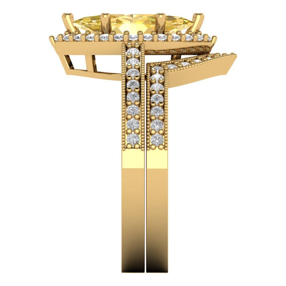 2.4875 cttw Marquise Cut Natural Citrine Bridal Set - Solid Yellow Gold Engagement Ring & Wedding Band