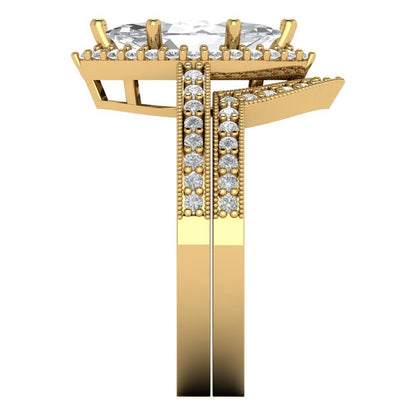 2.4875 cttw Marquise Cut Zirconia Simulated Diamond Bridal Set - Solid Yellow Gold Engagement Ring & Wedding Band