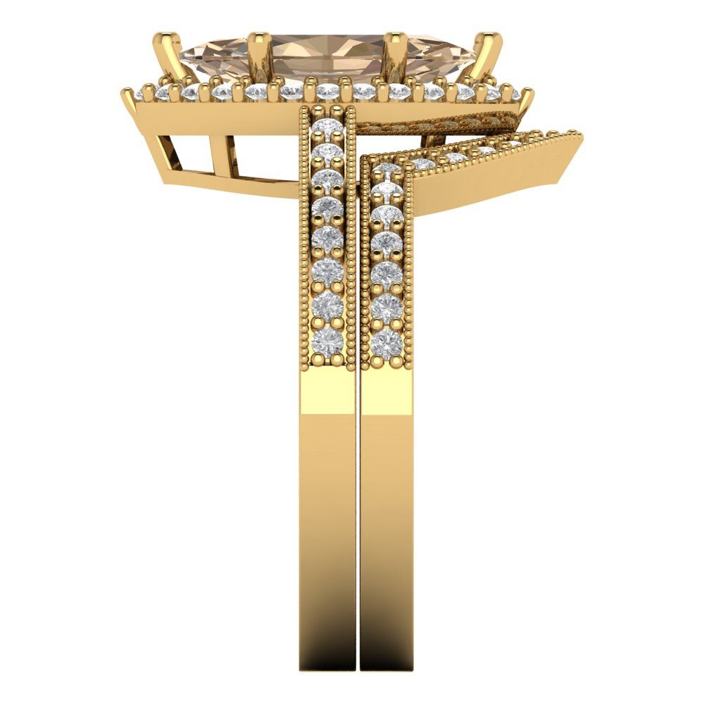 2.4875 cttw Marquise Cut Yellow Moissanite Bridal Set - Solid Yellow Gold Engagement Ring & Wedding Band