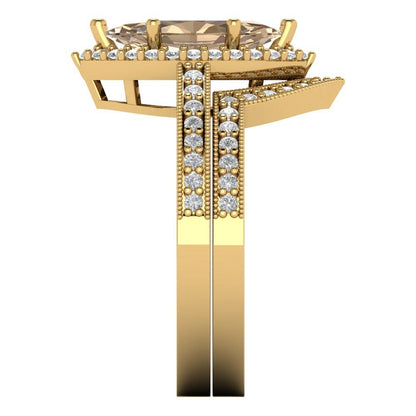 2.4875 cttw Marquise Cut Yellow Moissanite Bridal Set - Solid Yellow Gold Engagement Ring & Wedding Band