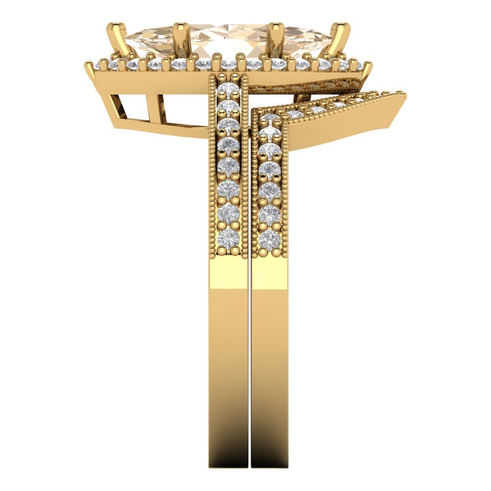 2.4875 cttw Marquise Cut Natural Morganite Bridal Set - Solid Yellow Gold Engagement Ring & Wedding Band