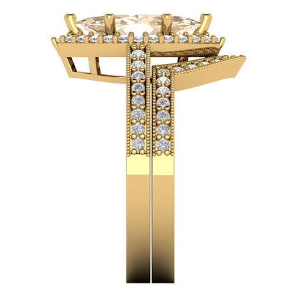 2.4875 cttw Marquise Cut Natural Morganite Bridal Set - Solid Yellow Gold Engagement Ring & Wedding Band