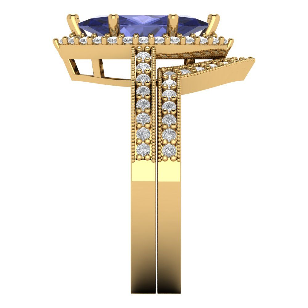 2.4875 cttw Marquise Cut Simulated Tanzanite Bridal Set - Solid Yellow Gold Engagement Ring & Wedding Band