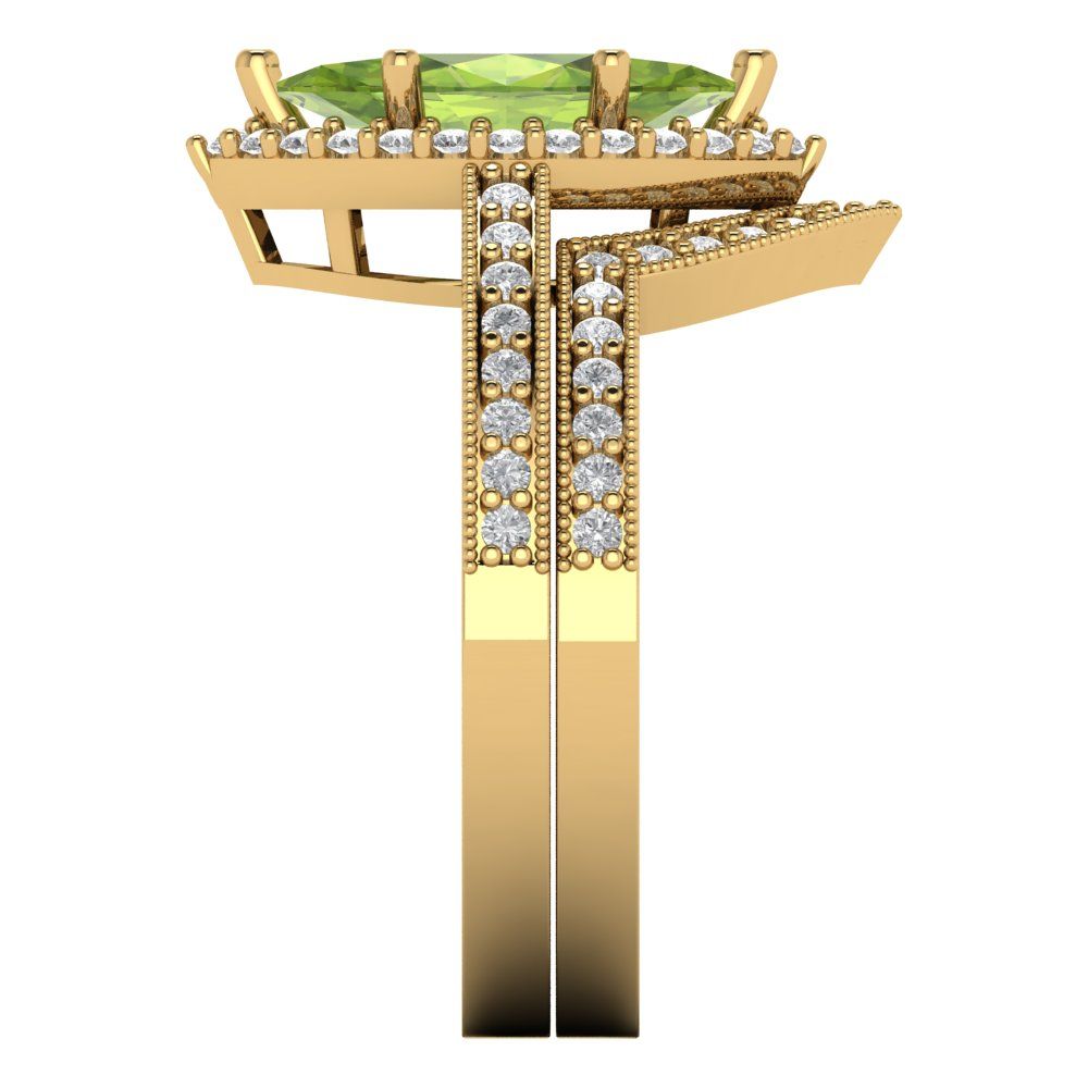 2.4875 cttw Marquise Cut Natural Peridot Bridal Set - Solid Yellow Gold Engagement Ring & Wedding Band