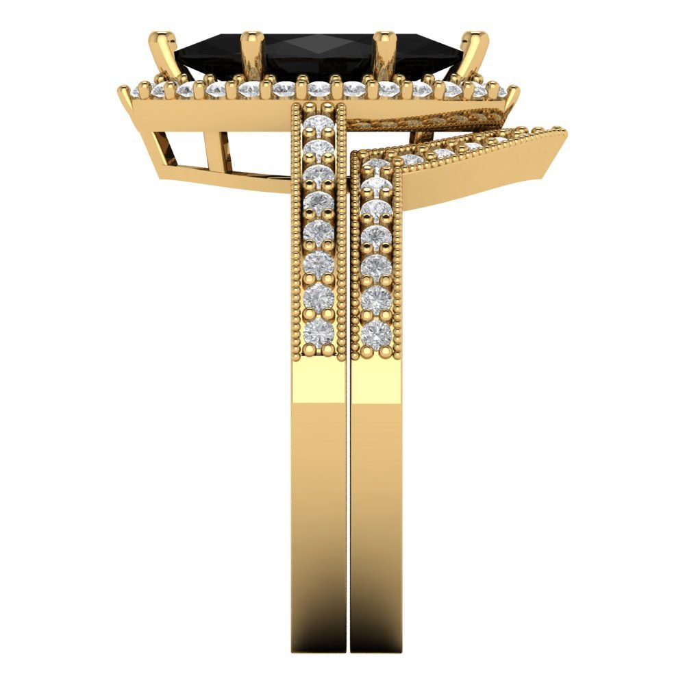 2.4875 cttw Marquise Cut Natural Onyx Bridal Set - Solid Yellow Gold Engagement Ring & Wedding Band