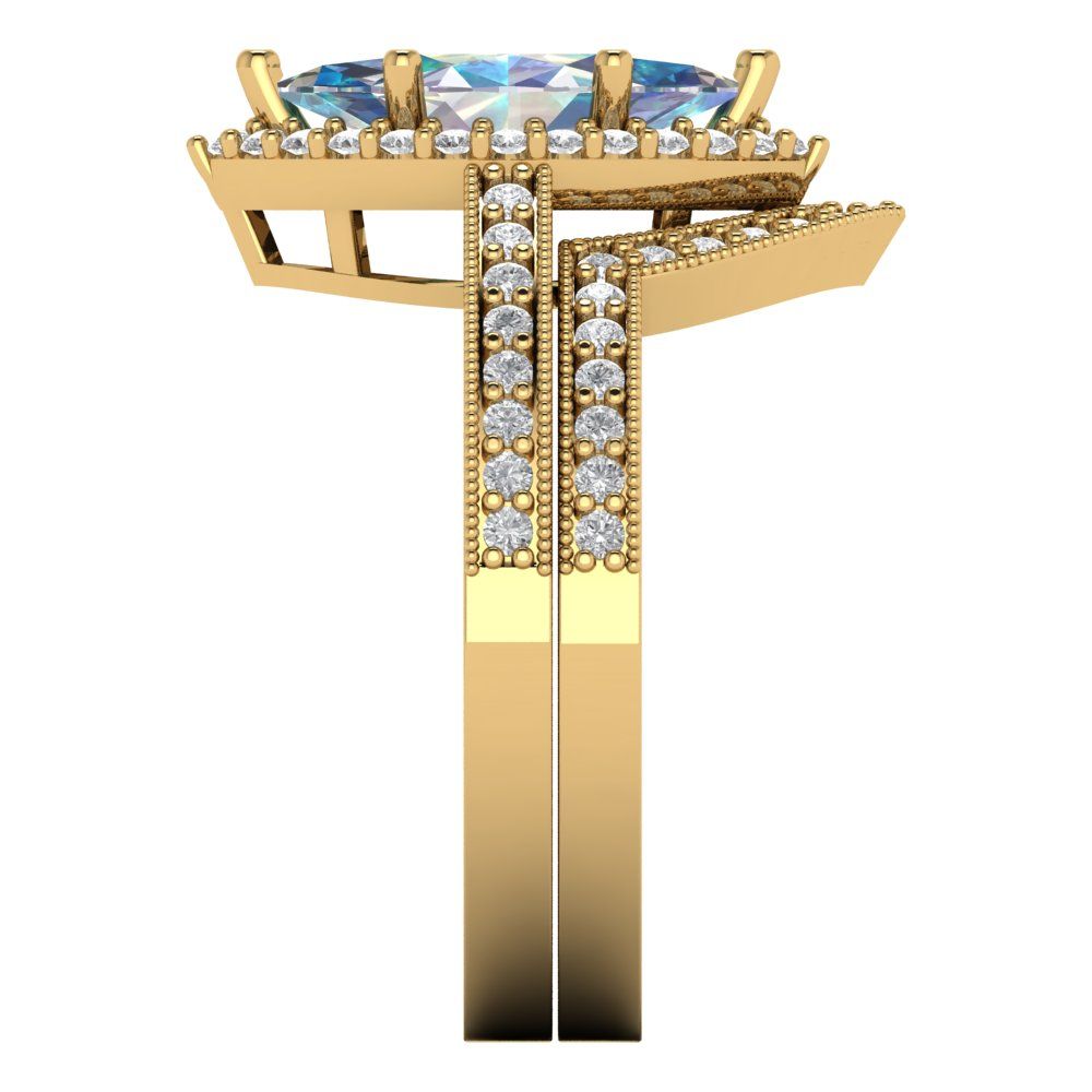 2.4875 cttw Marquise Cut Blue Moissanite Bridal Set - Solid Yellow Gold Engagement Ring & Wedding Band