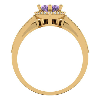 2.4875 cttw Marquise Cut Simulated Alexandrite Bridal Set - Solid Yellow Gold Engagement Ring & Wedding Band