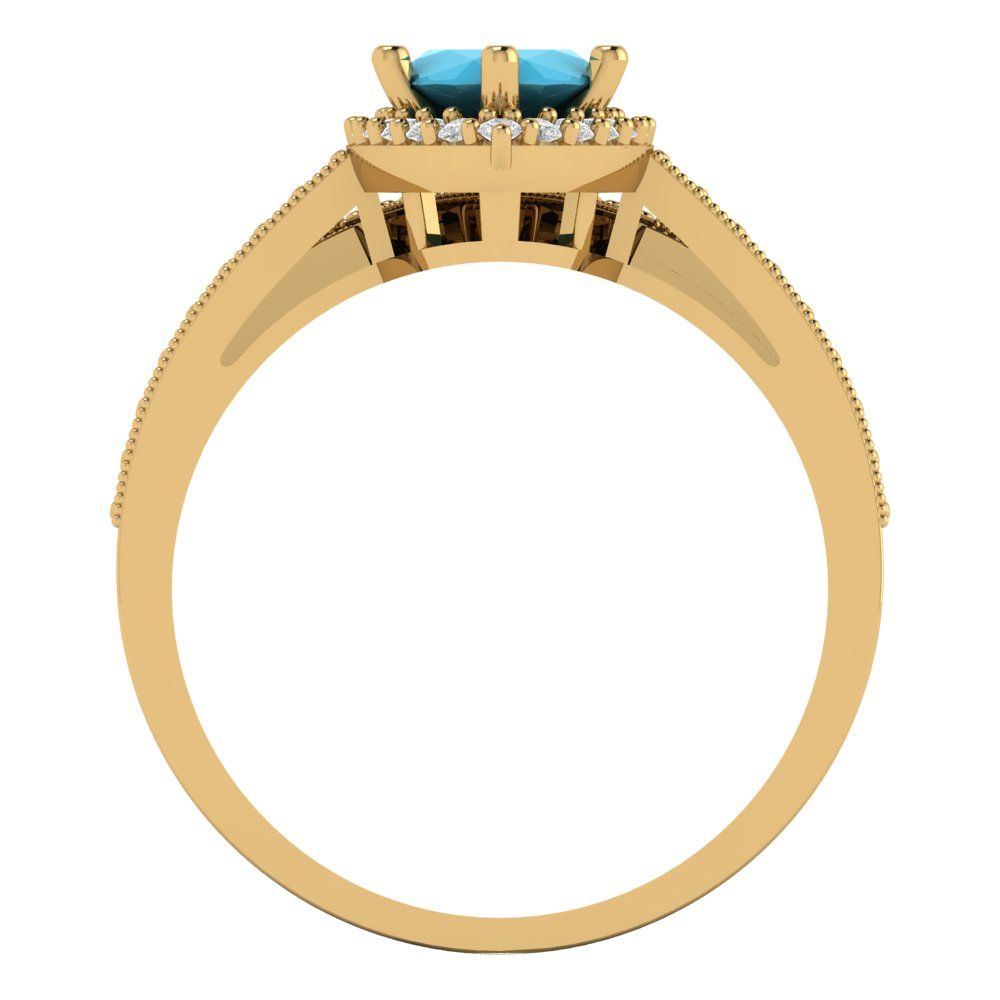 2.4875 cttw Marquise Cut Simulated Turquoise Bridal Set - Solid Yellow Gold Engagement Ring & Wedding Band