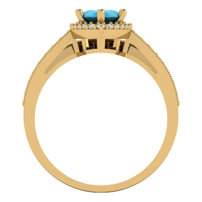 2.4875 cttw Marquise Cut Simulated Turquoise Bridal Set - Solid Yellow Gold Engagement Ring & Wedding Band