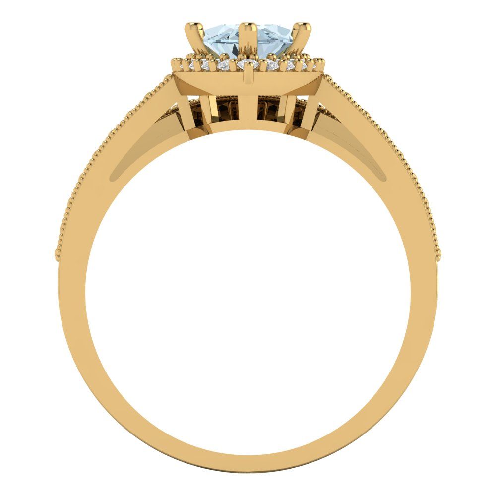 2.4875 cttw Marquise Cut Natural Aquamarine Bridal Set - Solid Yellow Gold Engagement Ring & Wedding Band