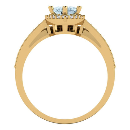 2.4875 cttw Marquise Cut Natural Aquamarine Bridal Set - Solid Yellow Gold Engagement Ring & Wedding Band