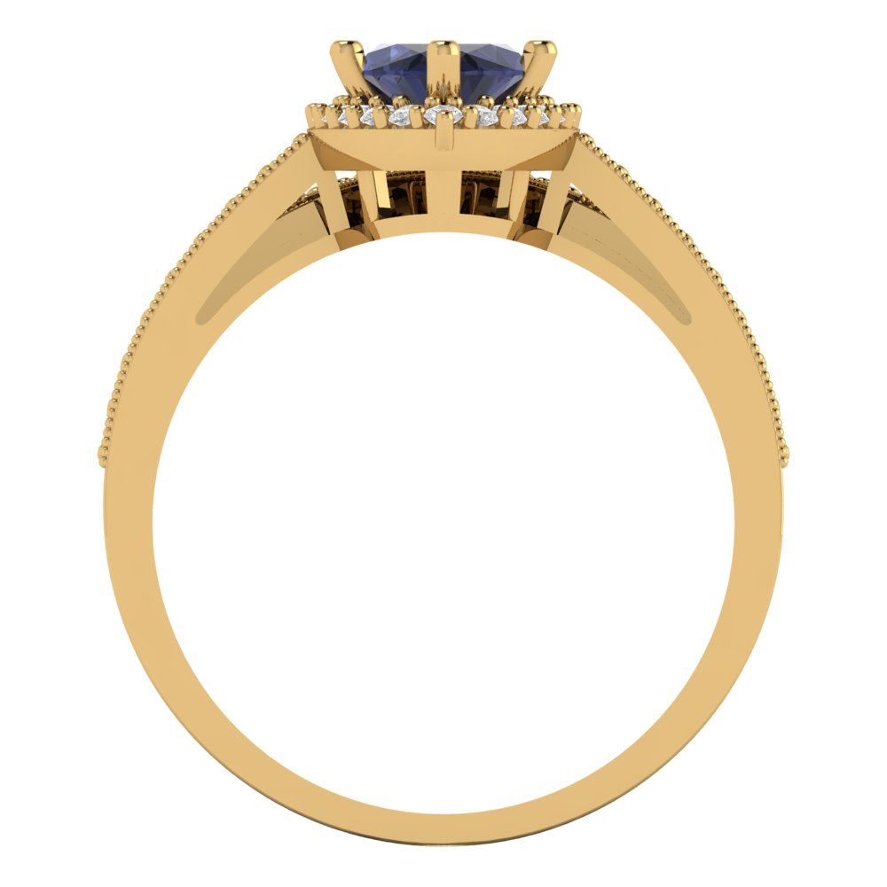 2.4875 cttw Marquise Cut Simulated Blue Sapphire Bridal Set - Solid Yellow Gold Engagement Ring & Wedding Band
