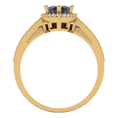2.4875 cttw Marquise Cut Simulated Blue Sapphire Bridal Set - Solid Yellow Gold Engagement Ring & Wedding Band