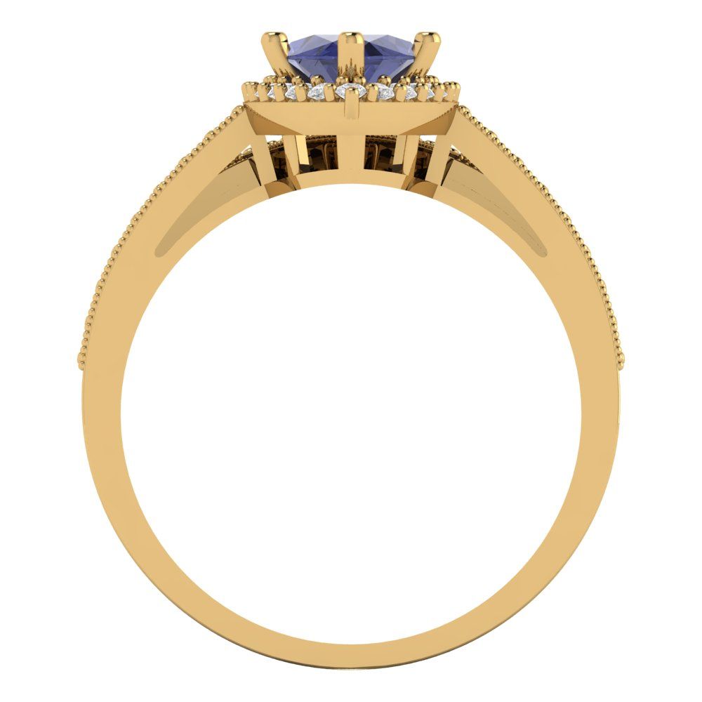 2.4875 cttw Marquise Cut Simulated Tanzanite Bridal Set - Solid Yellow Gold Engagement Ring & Wedding Band