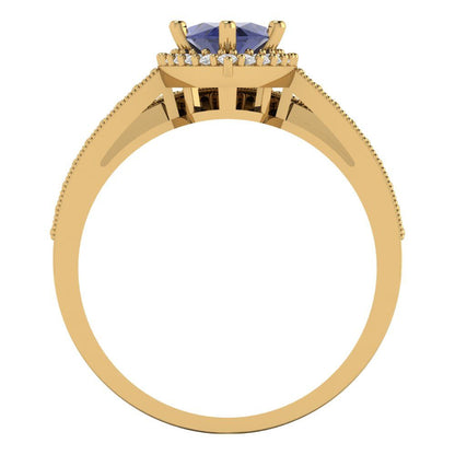 2.4875 cttw Marquise Cut Simulated Tanzanite Bridal Set - Solid Yellow Gold Engagement Ring & Wedding Band